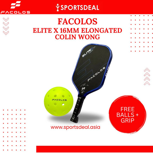 Facolos Elite X 16mm Elongated Colin Wong Edition Pickleball Paddle (Includes 3 Free Balls + Grip)