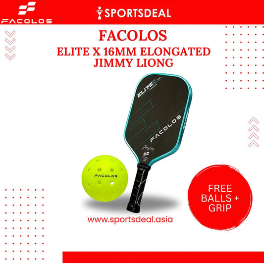 Facolos Elite X 16mm Elongated Jimmy Liong Edition Pickleball Paddle (Includes 3 Free Balls + Grip)